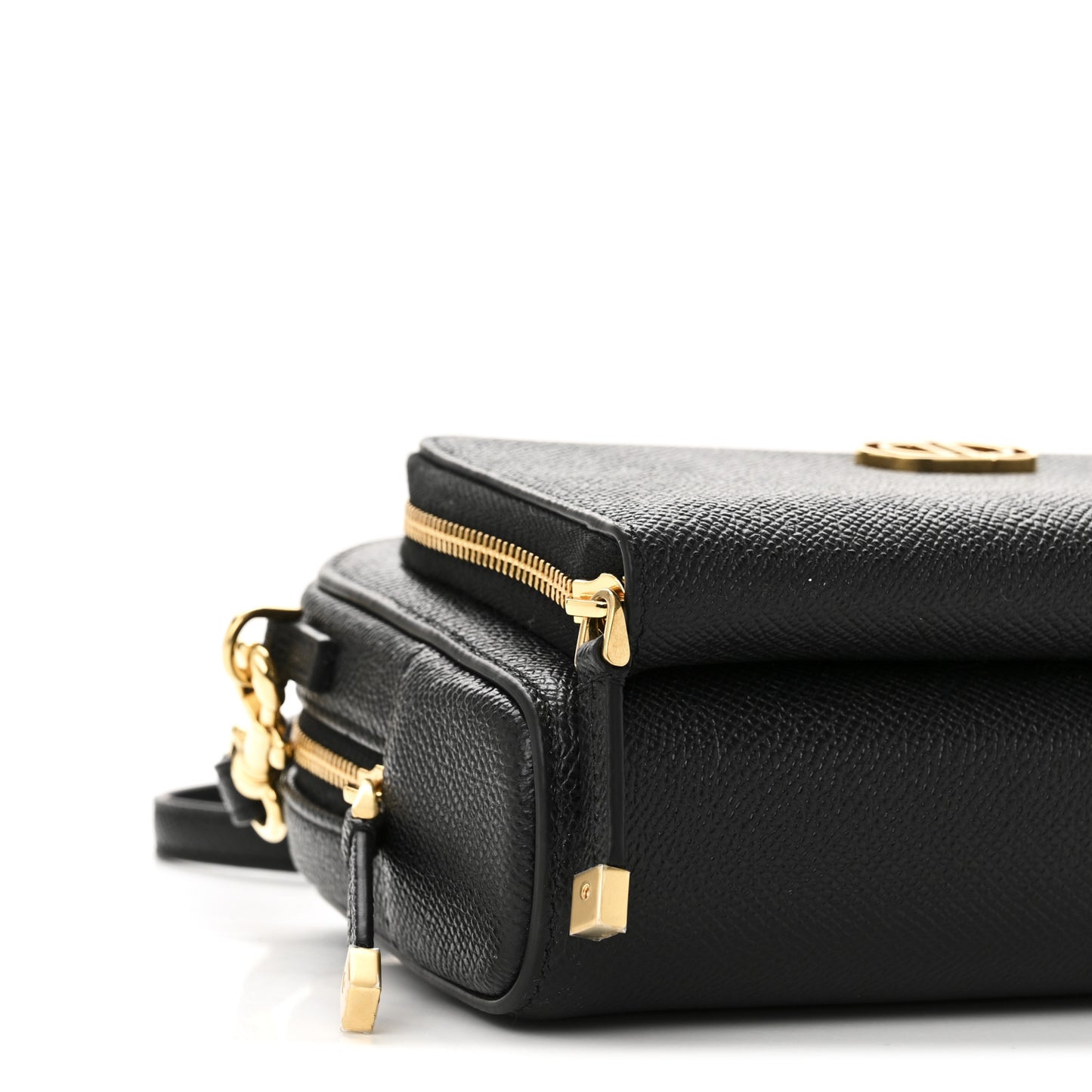 Grained Calfskin Caro Double Pouch Black