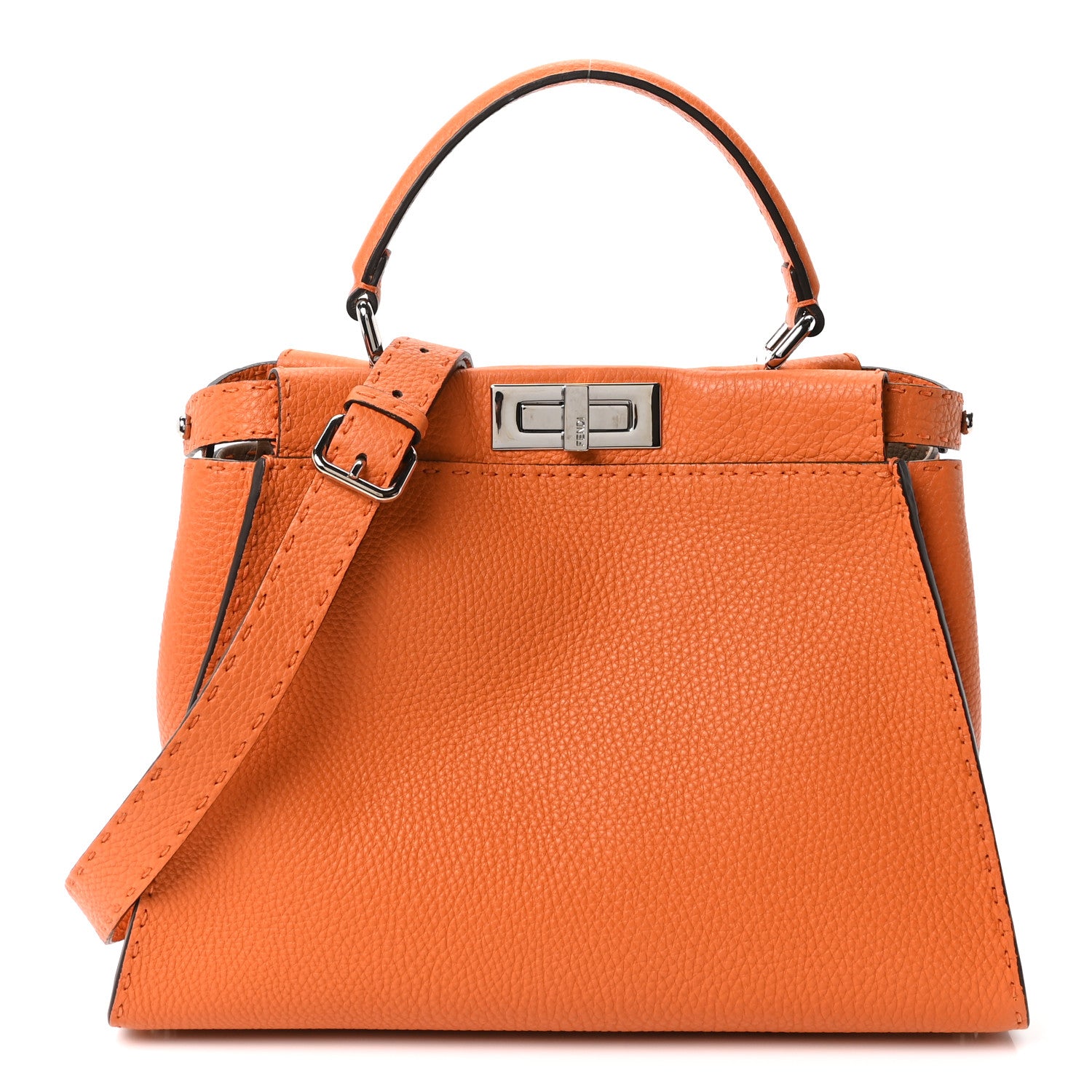 Fendi Cuoio Romano Selleria Bi-Color Medium Peekaboo Iconic Satchel Orange Stone 1 of 9