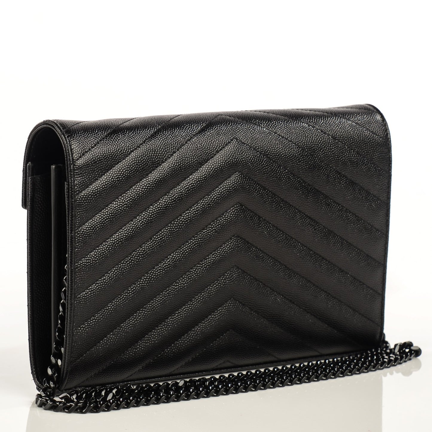 Grain De Poudre Matelasse Chevron Medium Monogram Chain Wallet Black