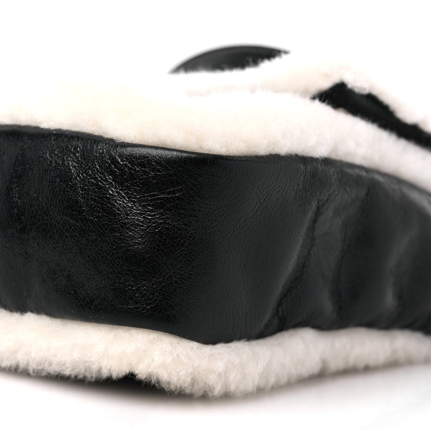 Lambskin Sheepskin Fur Large Baguette Black