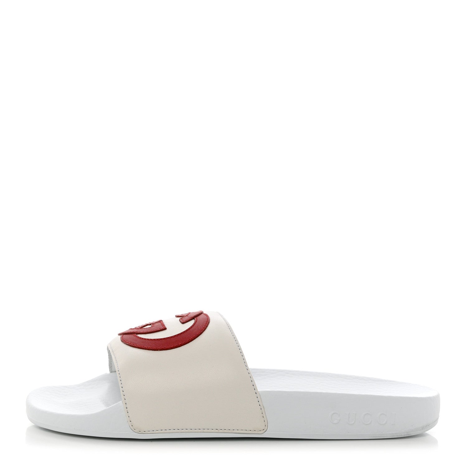 Gucci Nappa Miro Soft Calfskin Womens Interlocking G Slide Sandals 38 Great White Hibiscus Red 1 of 9