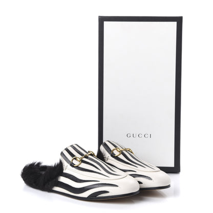 Gucci Malaga Kid Fur Zebra Inlay Womens Princetown Slippers 37 Mystic White Black 8 of 8
