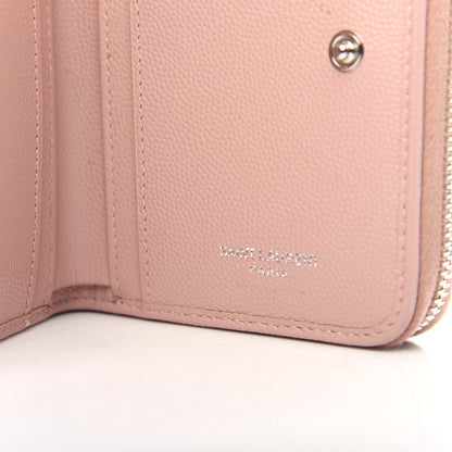 Saint Laurent Grain De Poudre Matelasse Chevron Monogram Compact Zip Around Wallet Pink 6 of 8