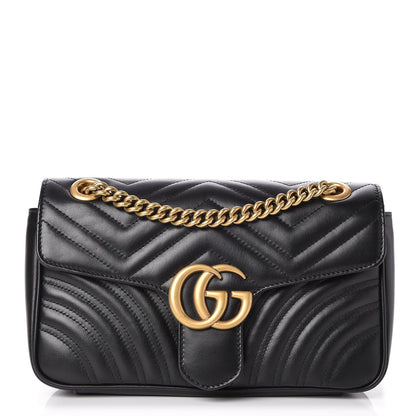 Gucci Calfskin Matelasse Small GG Marmont Shoulder Bag Black 1 of 7