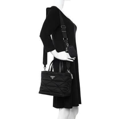Prada Re-Nylon Nappa Triangle Quilted Padded Double Handled Zip Pocket Tote Black 2 of 12