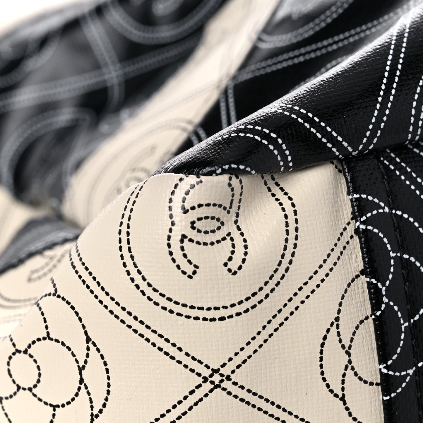 Coated Canvas Camellia Medium Shopping Tote Black Beige