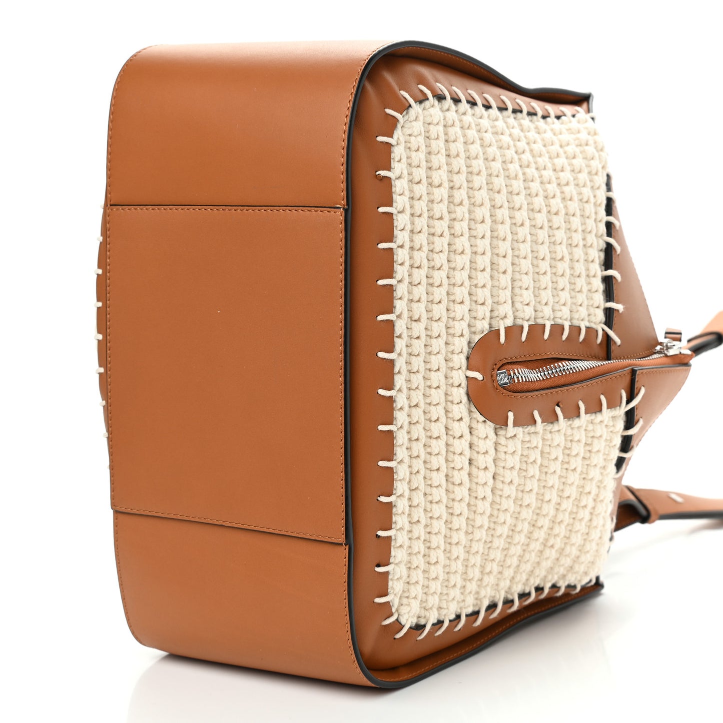 Calfskin Crochet Small Hammock Shoulder Bag Tan Natural