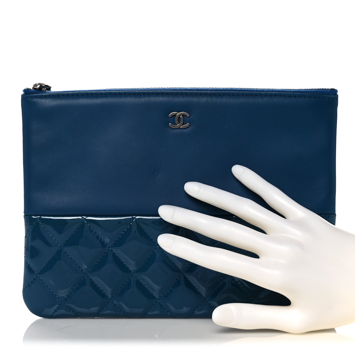 Calfskin Patent Quilted Medium Cosmetic Case Navy Blue