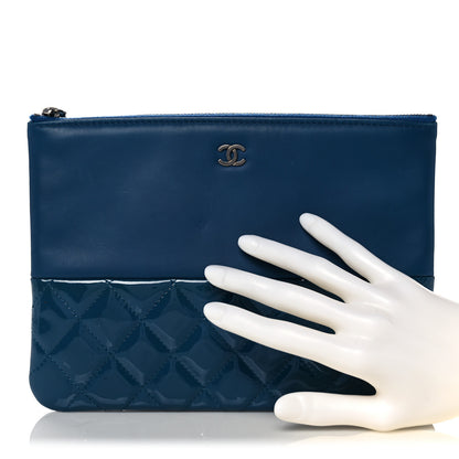 Chanel Calfskin Patent Quilted Medium Cosmetic Case Navy Blue 2 of 13