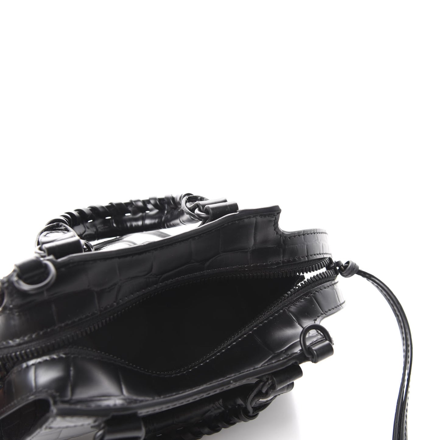 Semi Shiny Calfskin Crocodile Embossed Neo Classic Black Hardware Nano City Crossbody Black