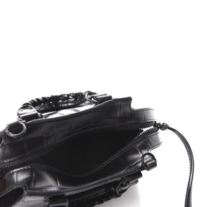 Balenciaga Semi Shiny Calfskin Crocodile Embossed Neo Classic Black Hardware Nano City Crossbody Black 5 of 10