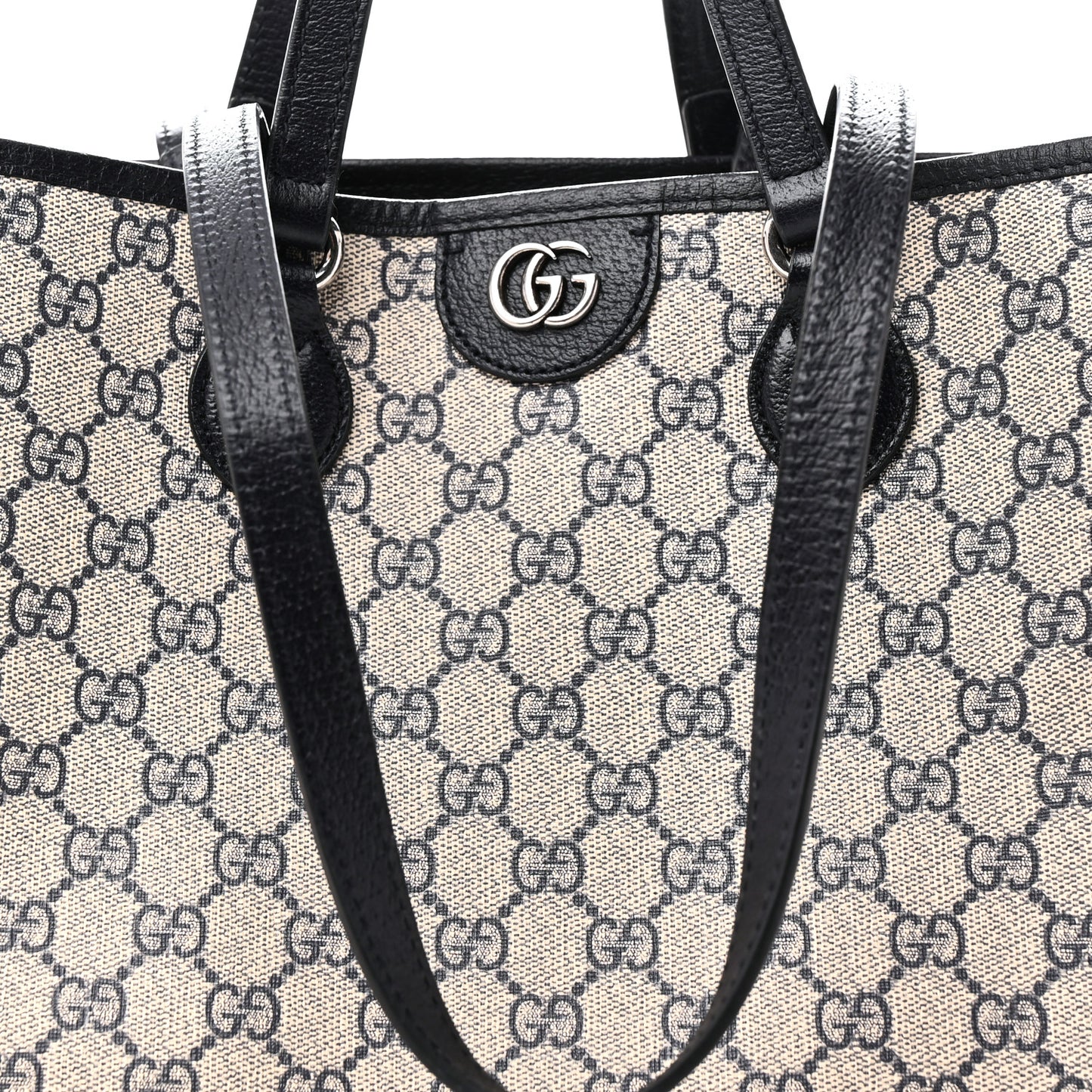 GG Supreme Monogram Textured Dollar Calfskin Medium Shoulder Tote Bag Beige Blue