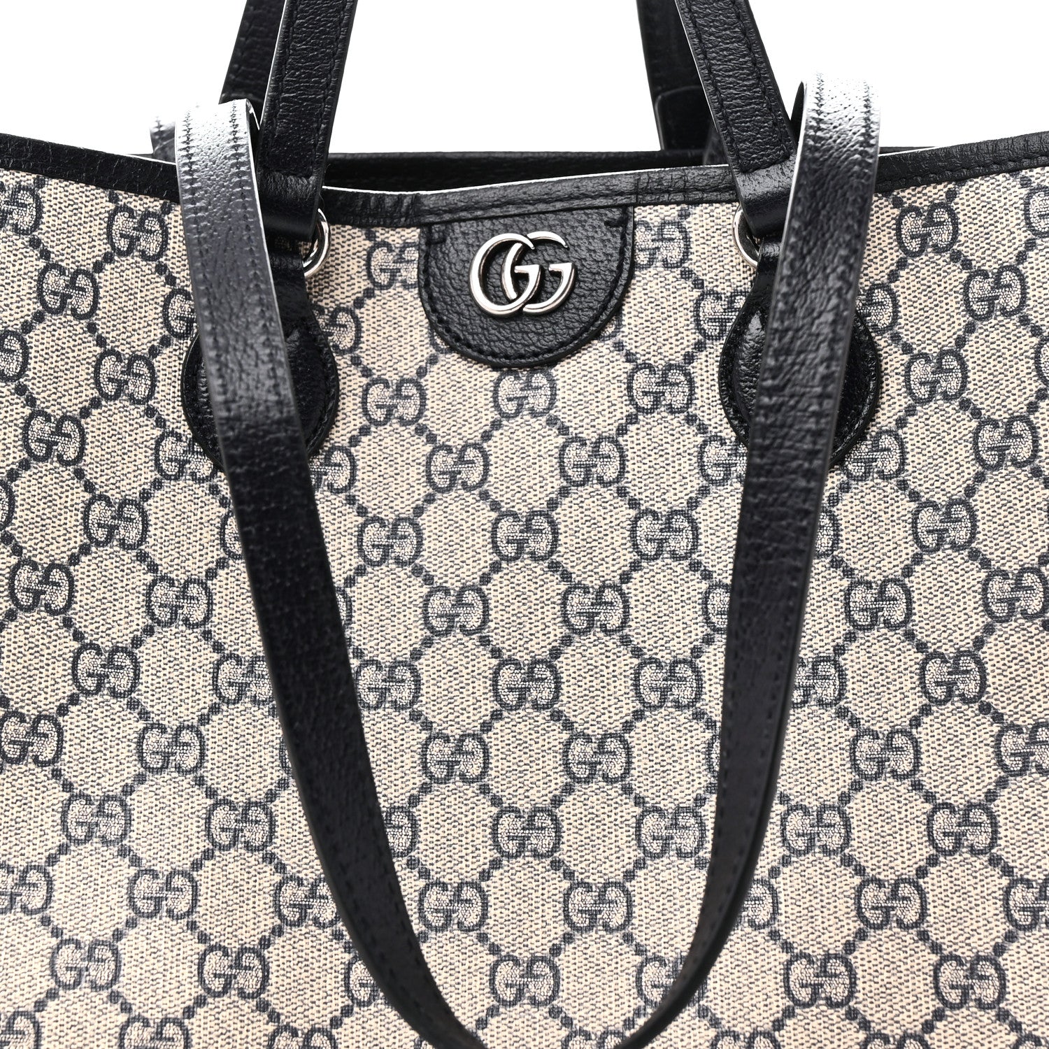 Gucci GG Supreme Monogram Textured Dollar Calfskin Medium Shoulder Tote Bag Beige Blue 8 of 11