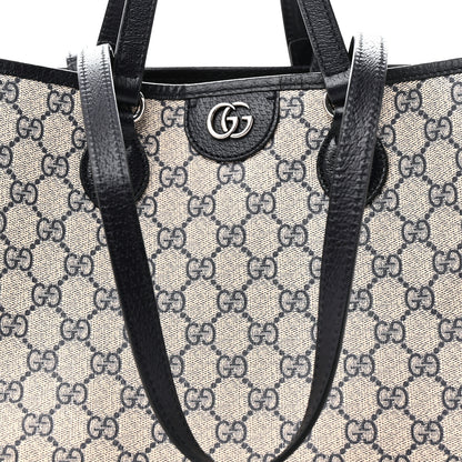 Gucci GG Supreme Monogram Textured Dollar Calfskin Medium Shoulder Tote Bag Beige Blue 8 of 11