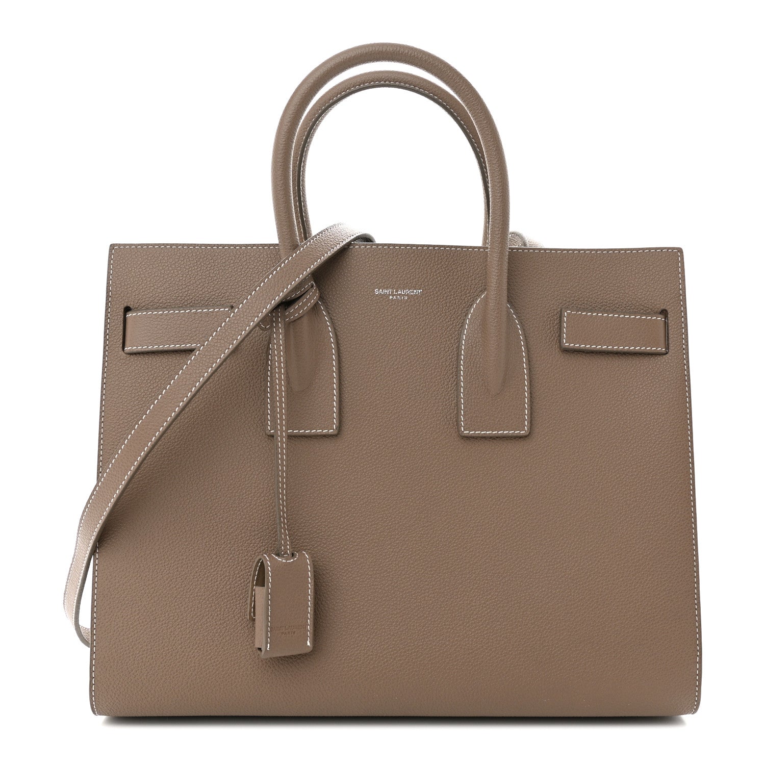 Saint Laurent Grained Calfskin Topstitch Small Classic Sac De Jour Taupe 1 of 16