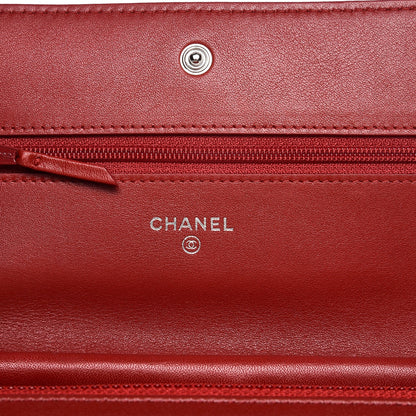 Chanel Patent Camellia Embossed Wallet On Chain WOC Dark Red 5 of 9