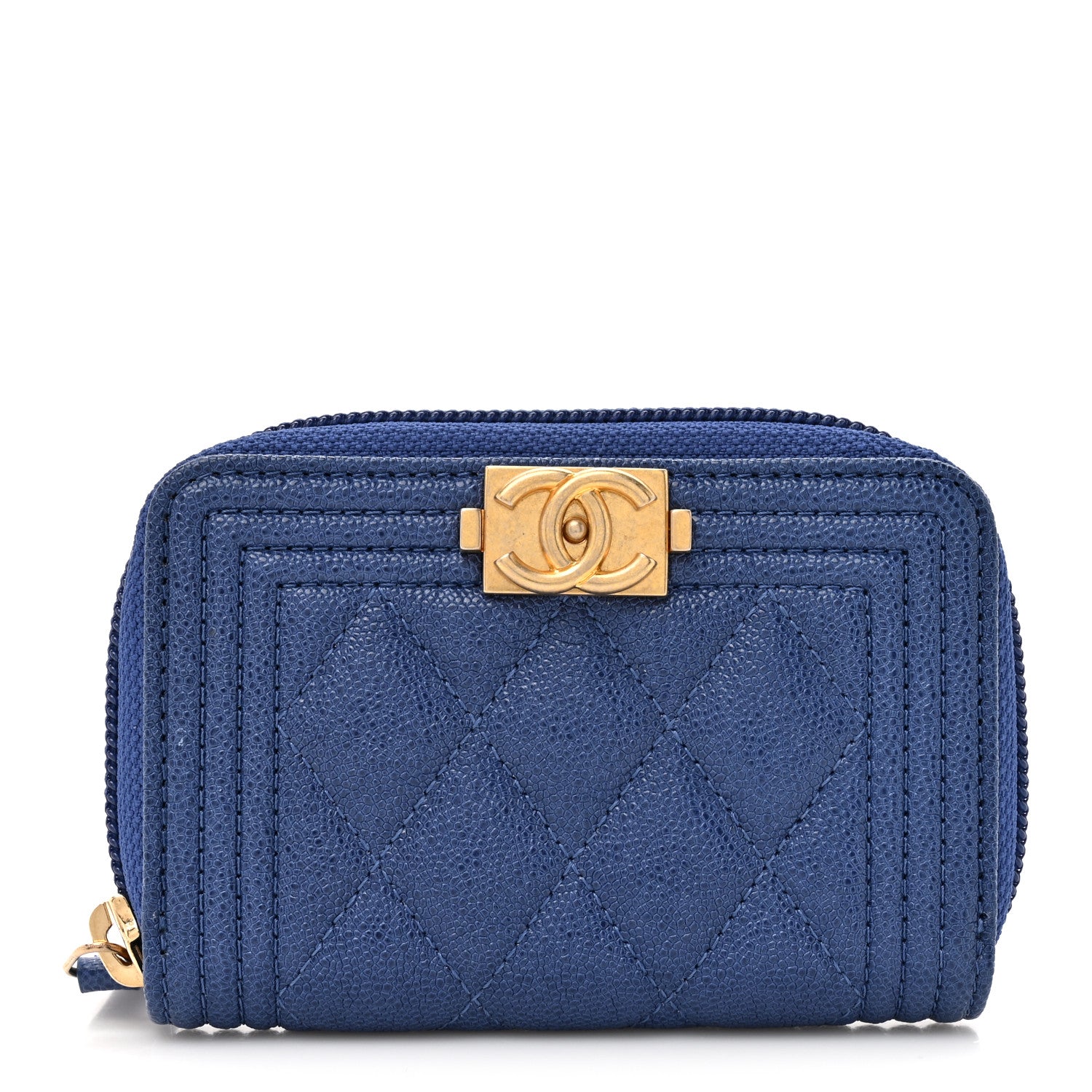 Chanel Caviar Quilted Boy Zip Around Coin Purse Wallet Blue 1 of 8