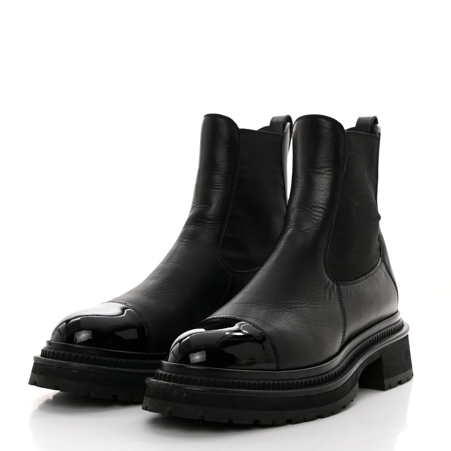 Crumpled Patent Cap Toe Ankle Boots 37.5 Black