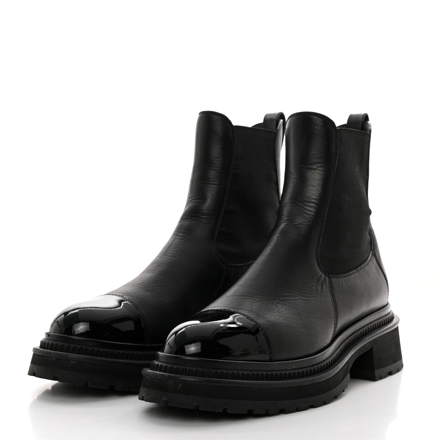 Chanel Crumpled Patent Cap Toe Ankle Boots 37.5 Black 3 of 9
