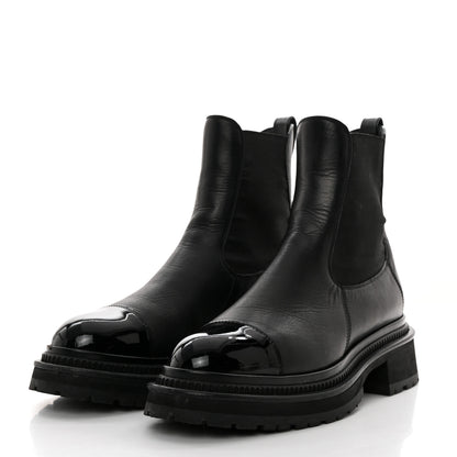 Chanel Crumpled Patent Cap Toe Ankle Boots 37.5 Black 3 of 9