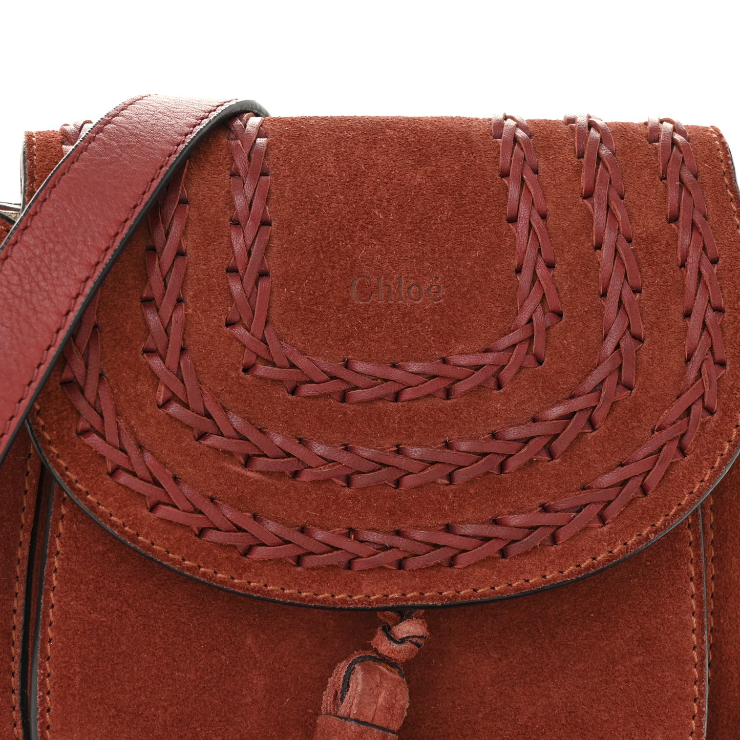 Suede Calfskin Braided Mini Hudson Shoulder Bag Sienna Red