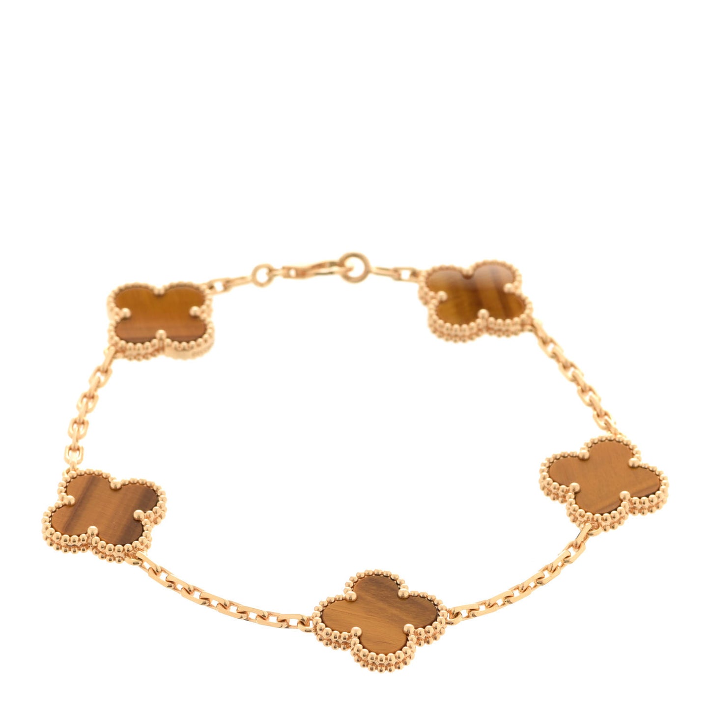 18K Yellow Gold Tiger Eye 5 Motifs Vintage Alhambra Bracelet