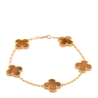 Van Cleef & Arpels 18K Yellow Gold Tiger Eye 5 Motifs Vintage Alhambra Bracelet 1 of 7