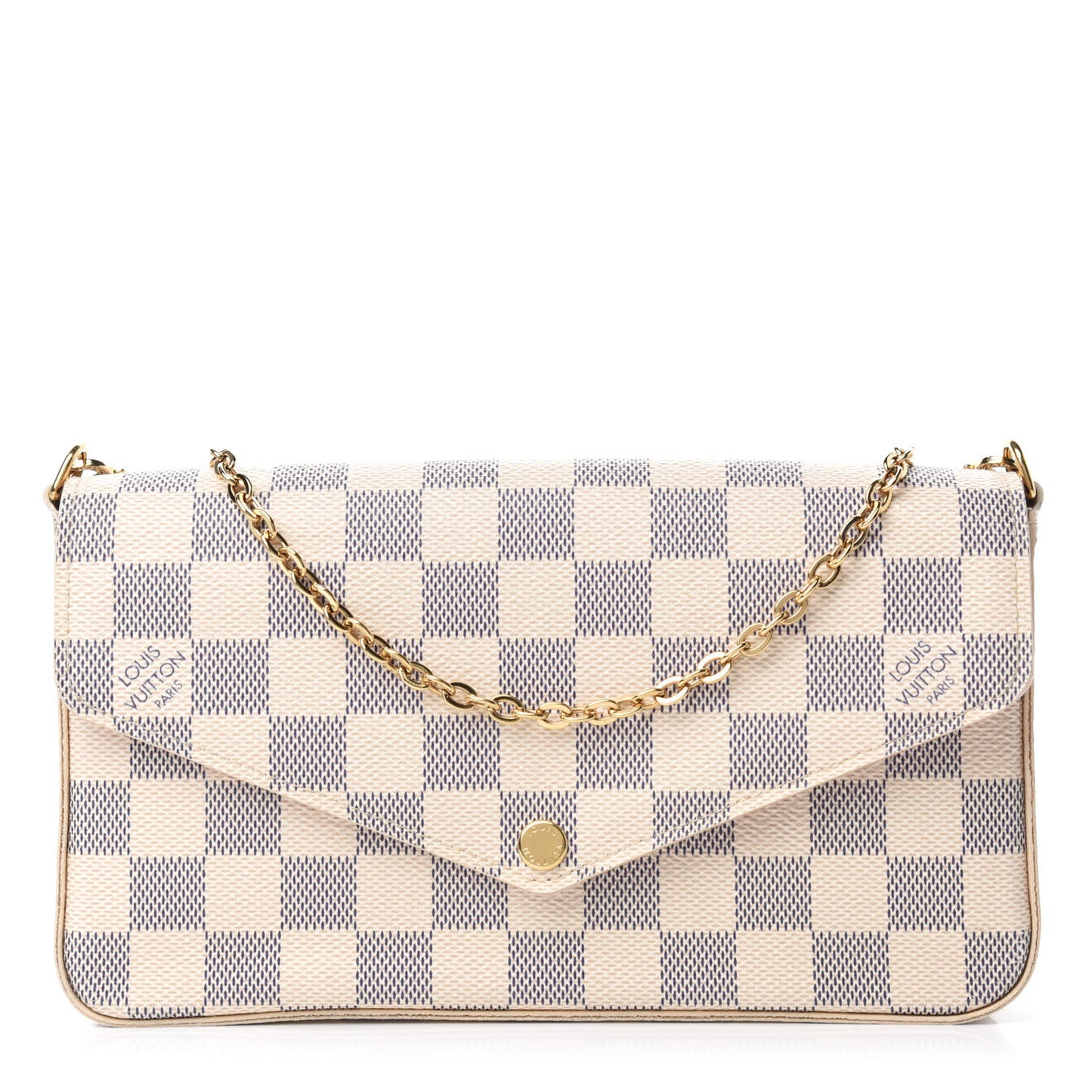 Damier Azur Pochette Felicie Chain Wallet Rose Ballerine