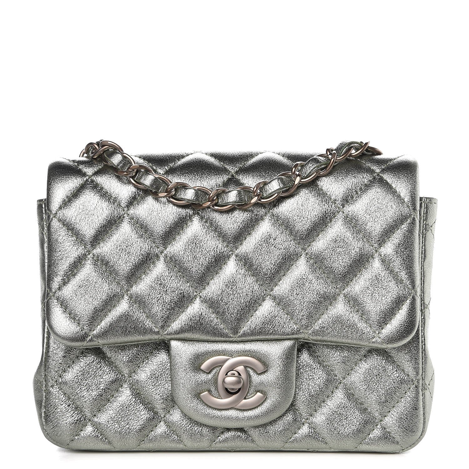 Chanel Metallic Lambskin Quilted Mini Square Flap Green 1 of 8