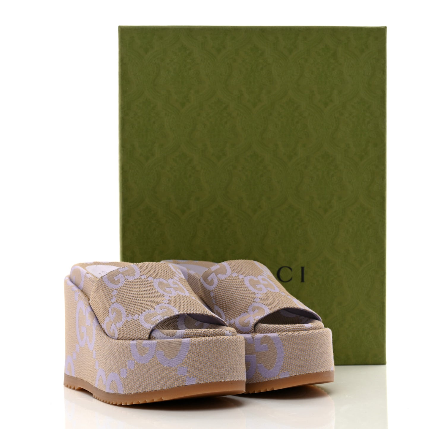 Monogram Jumbo GG Platform Slide Wedge Sandals 35 Beige Lapis