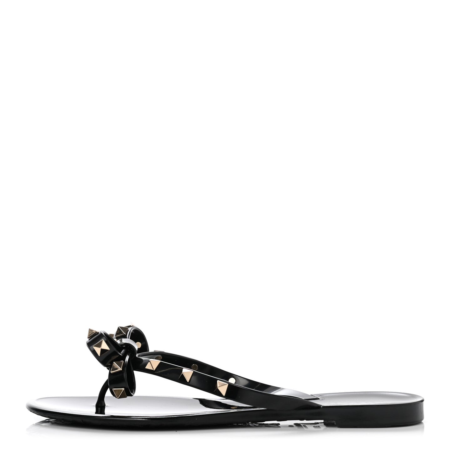 PVC Jelly Rockstud Bow Thong Sandals 38 Black