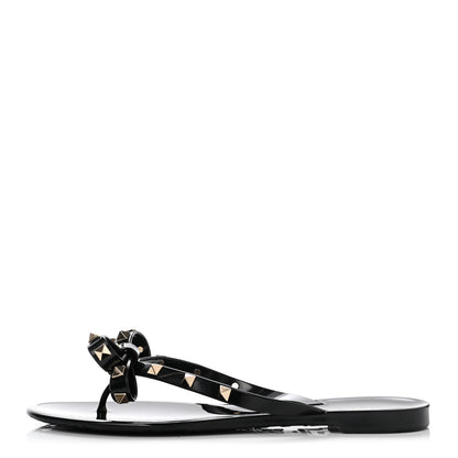 Valentino Garavani PVC Jelly Rockstud Bow Thong Sandals 38 Black 1 of 7