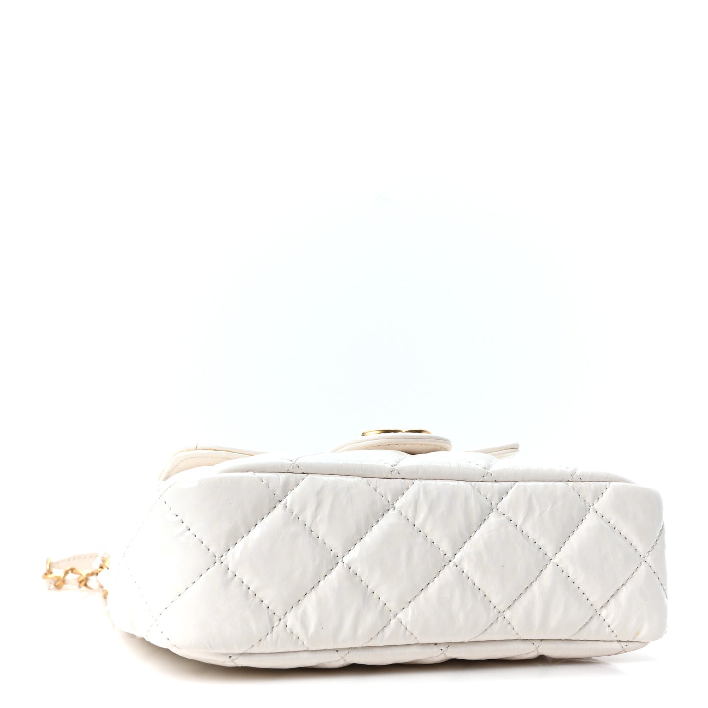 Shiny Crumpled Calfskin Quilted Small Wavy CC Hobo White