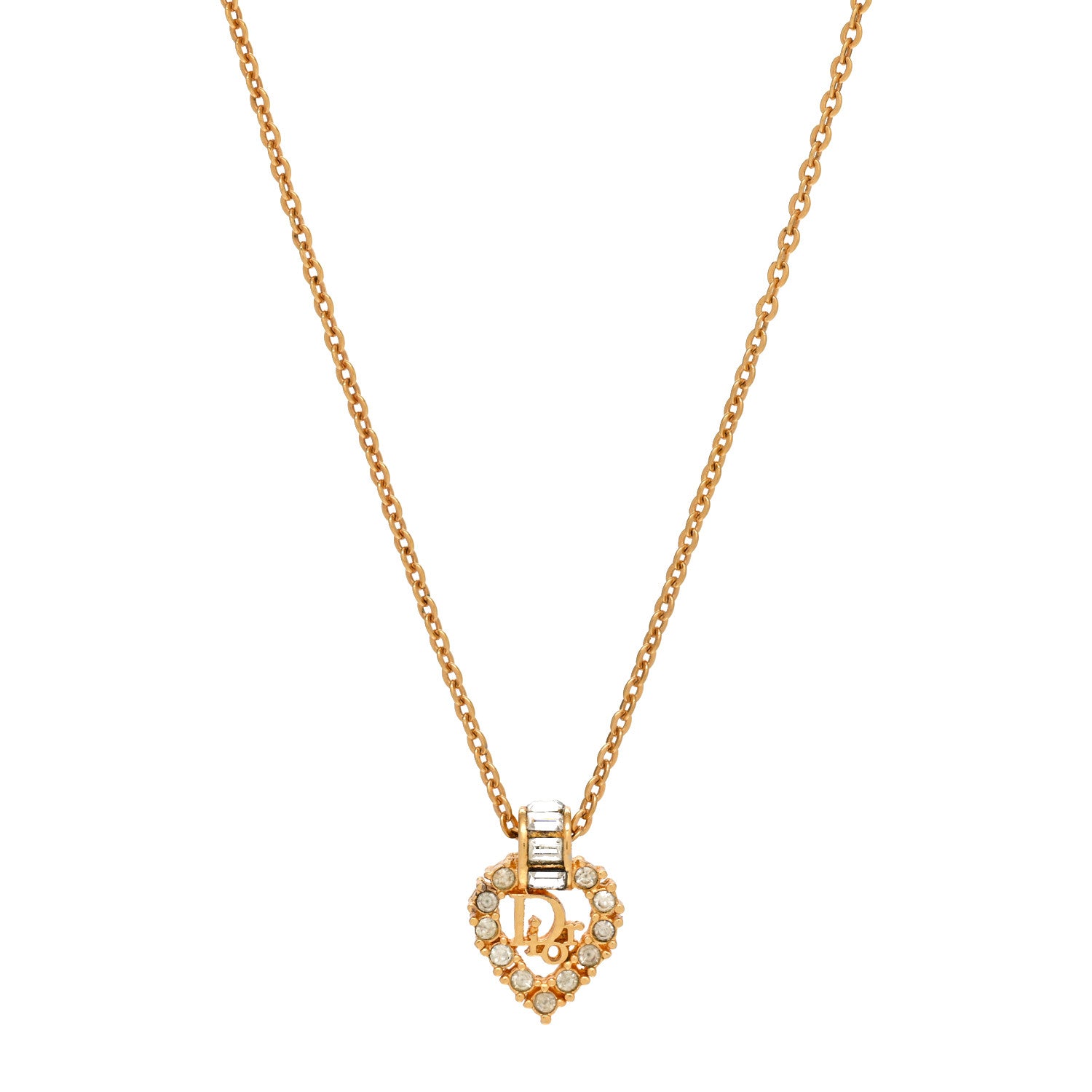 Christian Dior Crystal Heart Necklace Gold 1 of 5