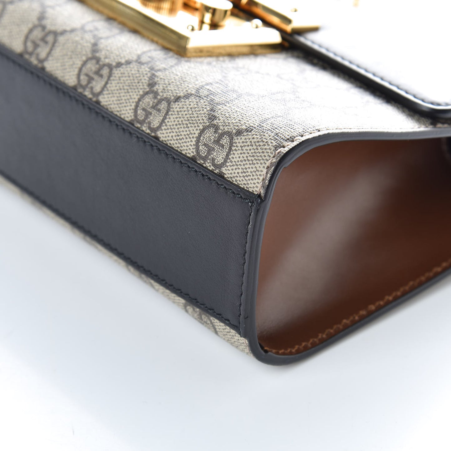 GG Supreme Monogram Calfskin Small Padlock Shoulder Bag Beige Black Cuir
