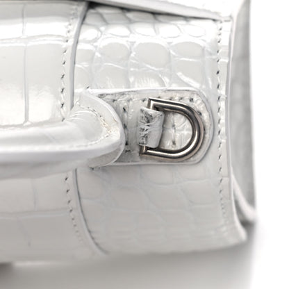 Balenciaga Shiny Calfskin Crocodile Embossed Hourglass Top Handle Bag XS White 12 of 13
