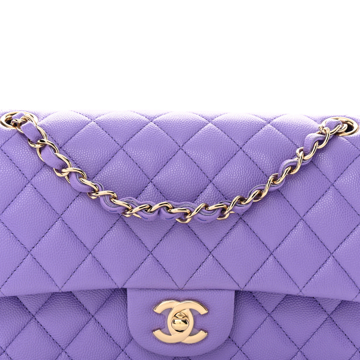 Caviar Quilted Medium Double Flap Purple