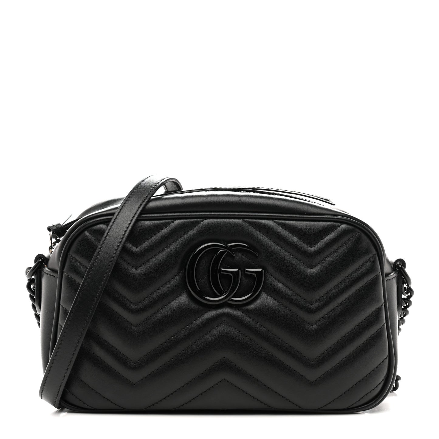 Calfskin Matelasse Monochrome Small GG Marmont Chain Shoulder Bag Black