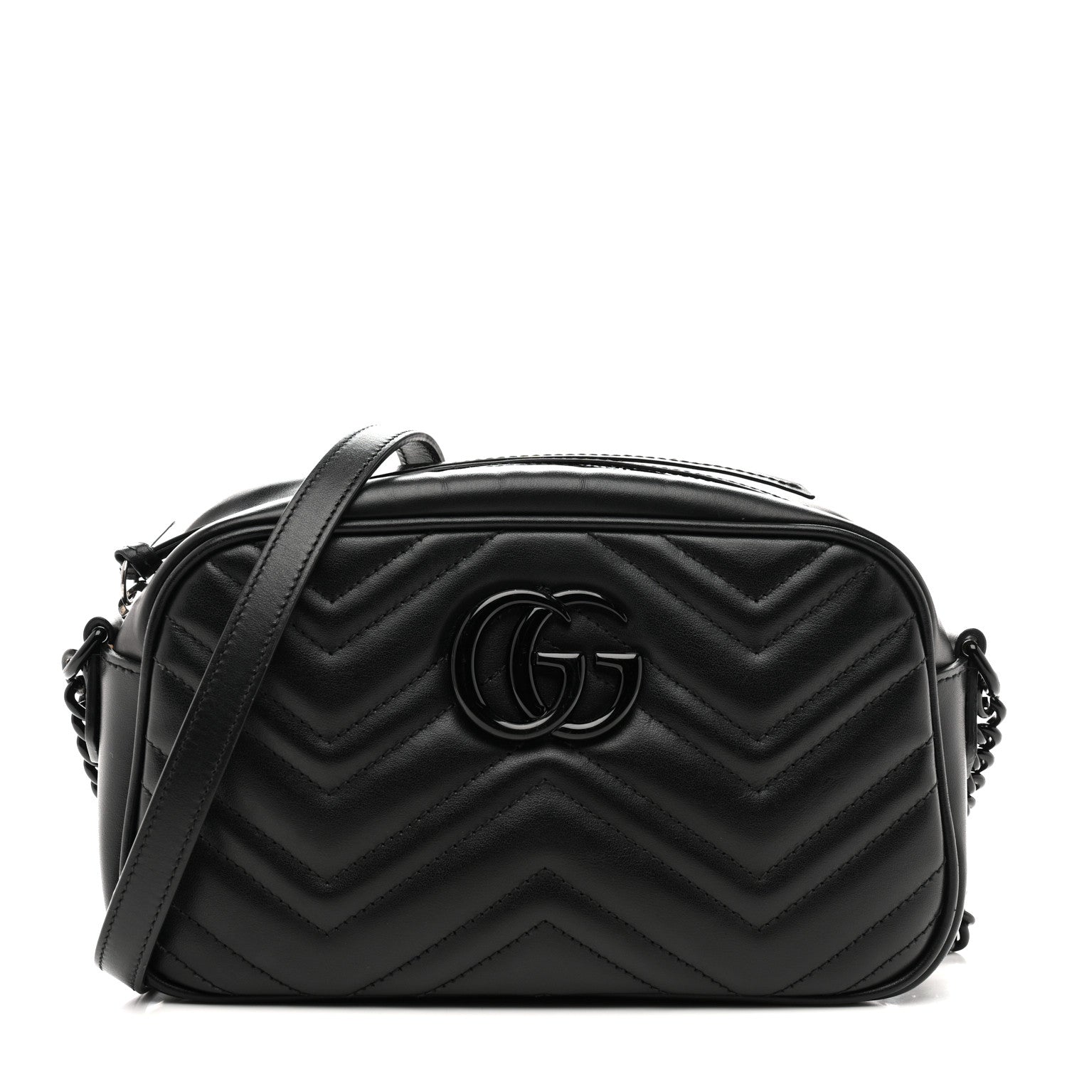 Gucci Calfskin Matelasse Monochrome Small GG Marmont Chain Shoulder Bag Black 1 of 16