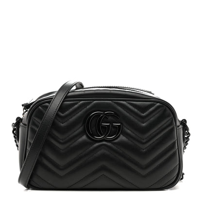 Gucci Calfskin Matelasse Monochrome Small GG Marmont Chain Shoulder Bag Black 1 of 16