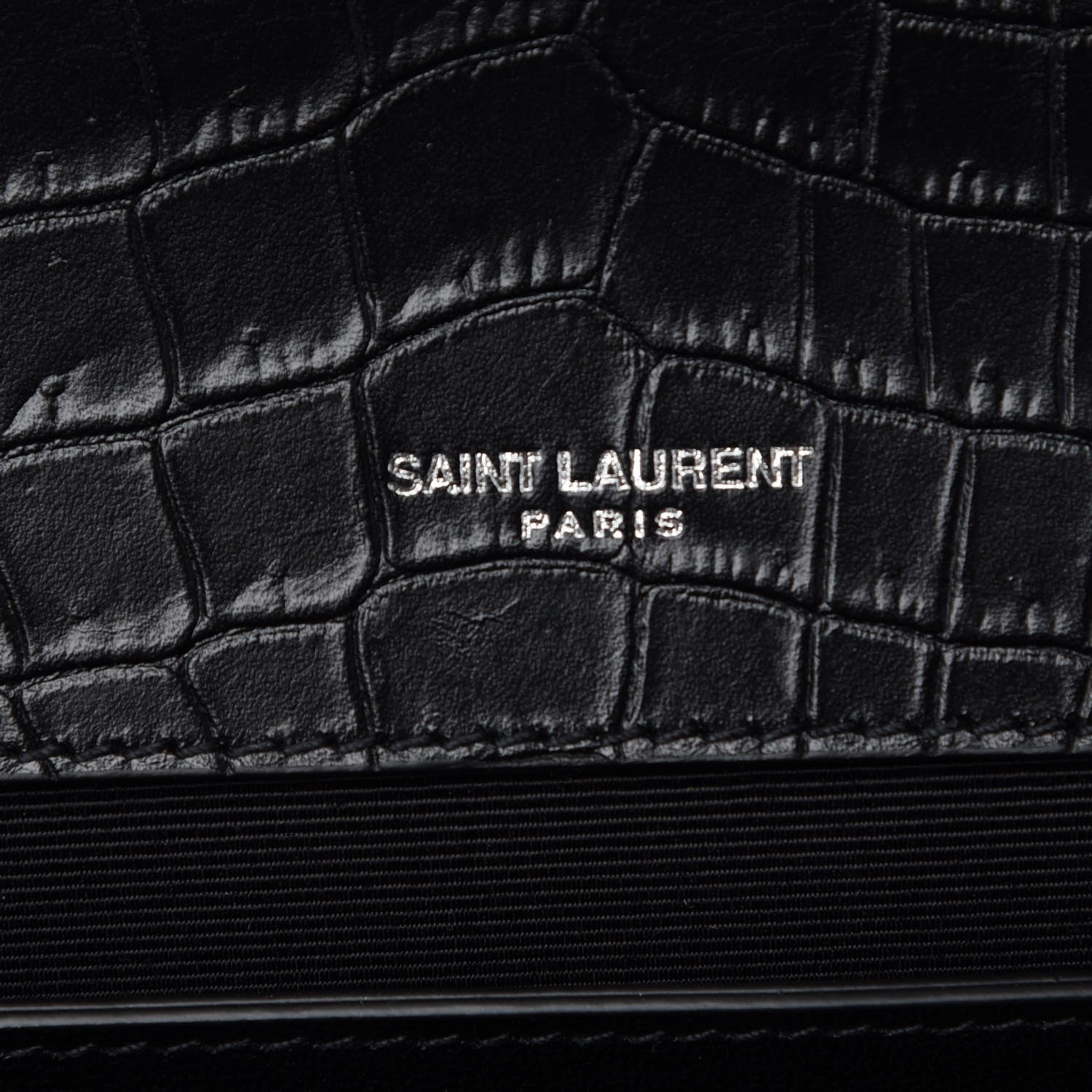 Saint Laurent Calfskin Crocodile Embossed Large Classic Monogram Kate Satchel Black 6 of 7
