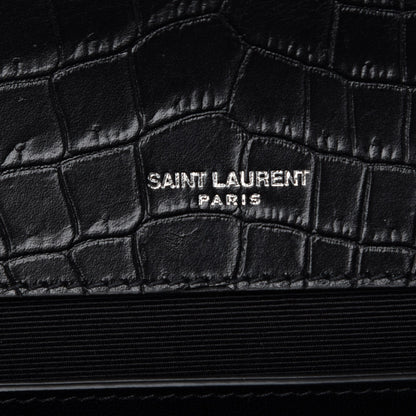 Saint Laurent Calfskin Crocodile Embossed Large Classic Monogram Kate Satchel Black 6 of 7