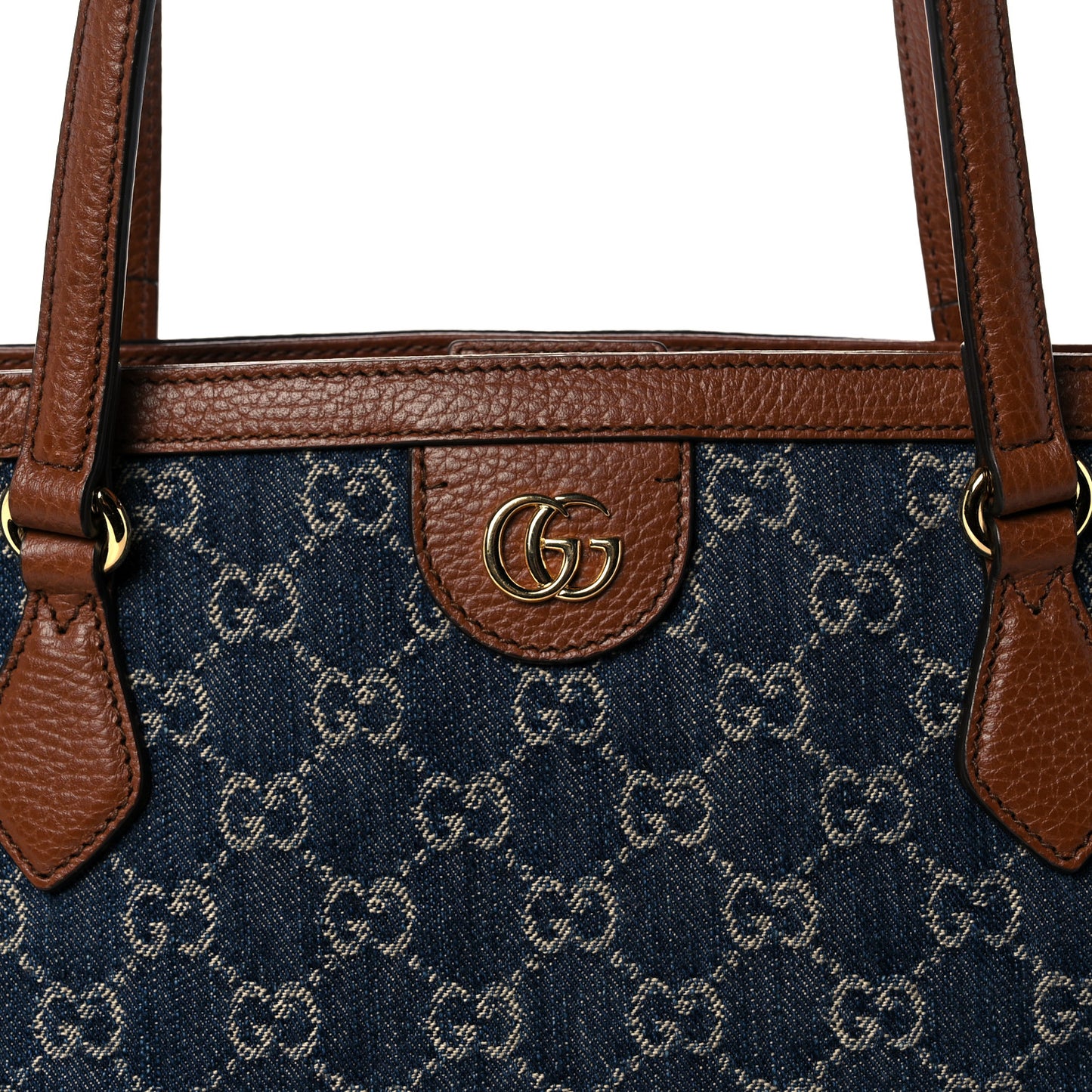 New Denim GG Monogram Medium Ophidia Shopping Tote Blue Tea Cuir