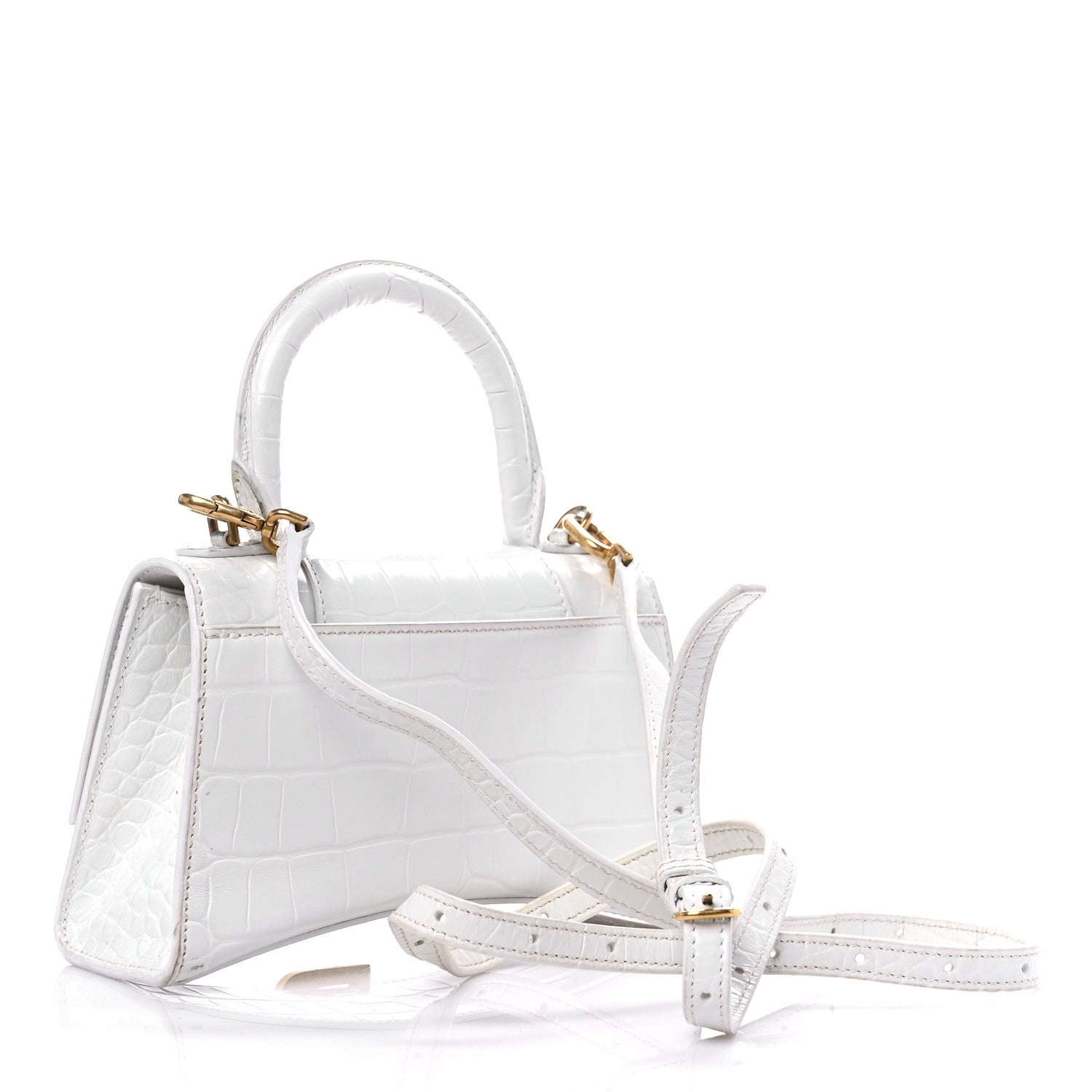 Balenciaga Shiny Calfskin Crocodile Embossed Hourglass Top Handle Bag XS White 3 of 16