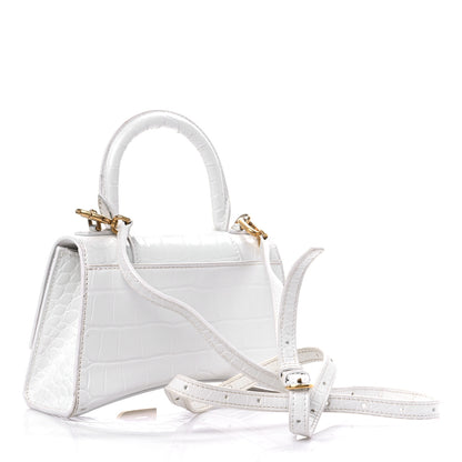 Balenciaga Shiny Calfskin Crocodile Embossed Hourglass Top Handle Bag XS White 3 of 16