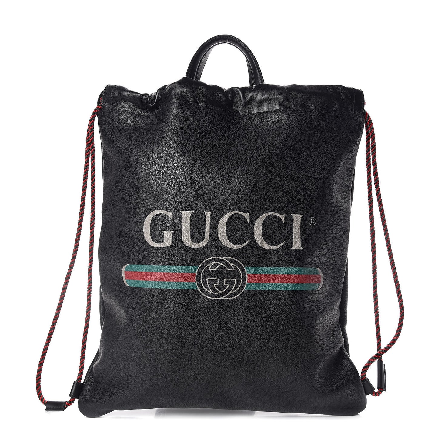 Calfskin Logo Drawstring Backpack Black