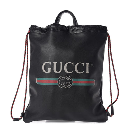 Gucci Calfskin Logo Drawstring Backpack Black 3 of 10