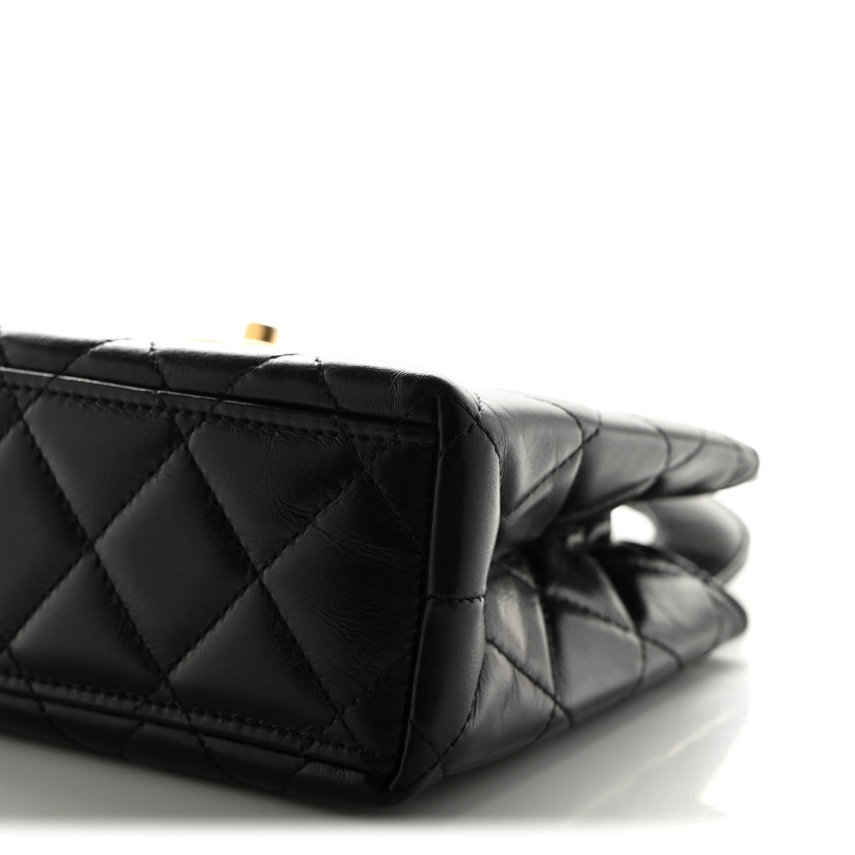 Shiny Aged Calfskin Quilted Nano Kelly Shopper Black
