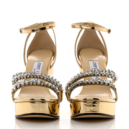 Jimmy Choo Metallic Calfskin Crystal Embellished Bing 120 Wedge 37.5 Gold 2 of 10