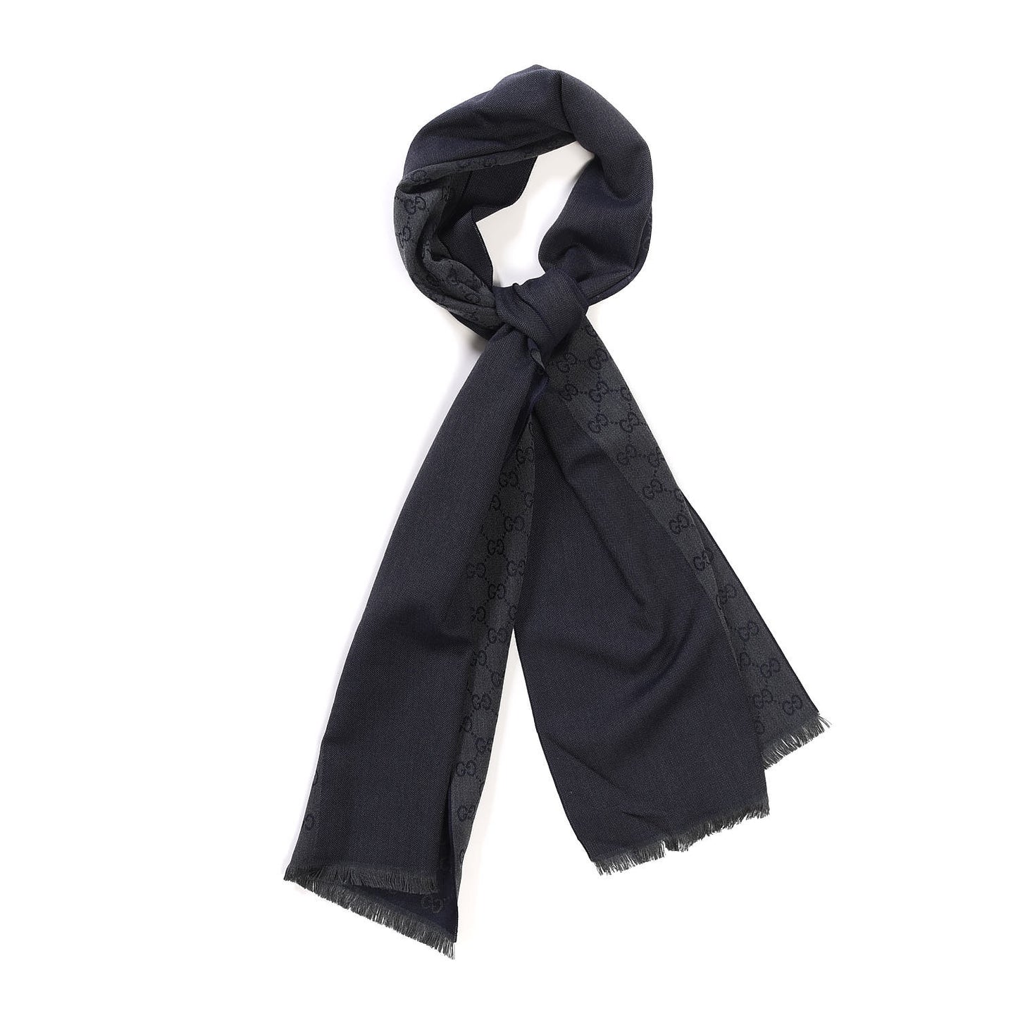 Wool GG Monogram HalfGG Fringe Scarf Anthracite Black